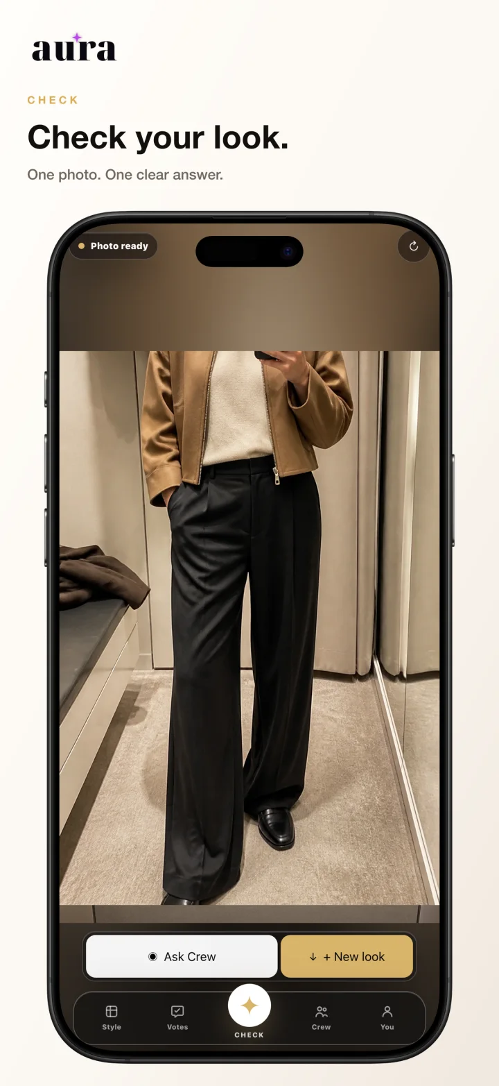 Aura iOS app checking an outfit look